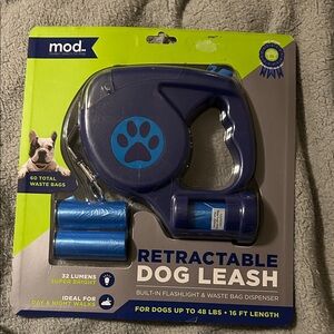 Mod Retractable Dog Leash with Flashlight & Waste Bag Dispensee - Blue NWT
